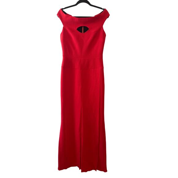 Roland Mouret Elly Gown NWT Red Wool Crepe Off Shoulder Maxi Dress Cutout Size 8 - Picture 3 of 13